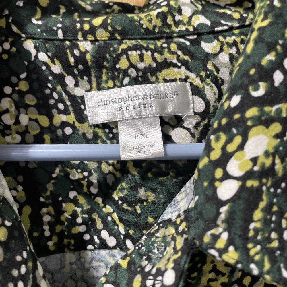 Christoper & Banks Button Front Jacket Green Snd Black Abstract‎ Print XL Petite